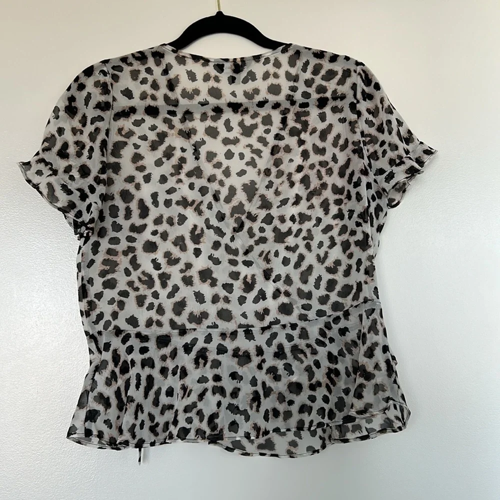 Express White Sheer leopard print blouse, Small